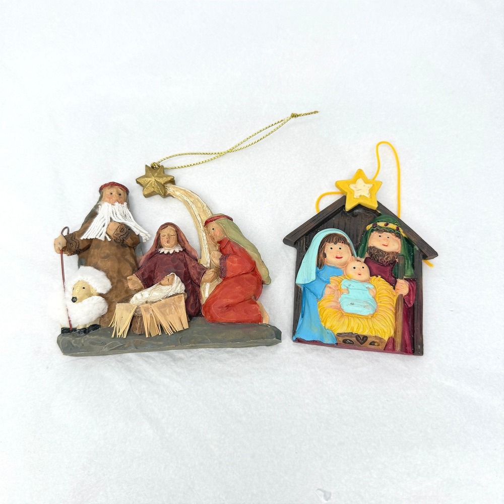Nativity Ornaments Resin Holy Family Manger Scene Christmas Decor Set of 2